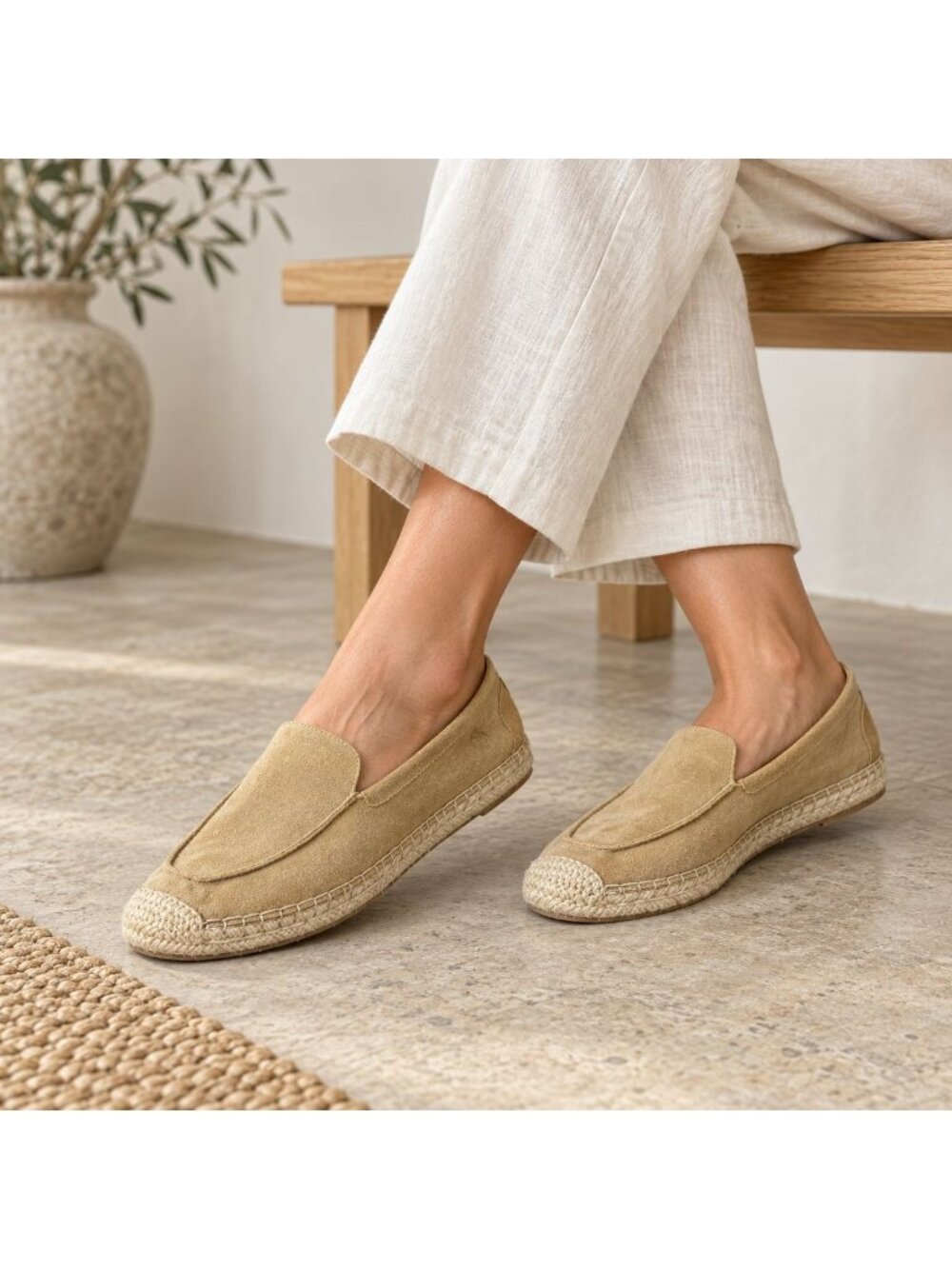 Eileen Fisher Womens 10 Tan Suede Espadrille Loafers Slip On Flats Coastal